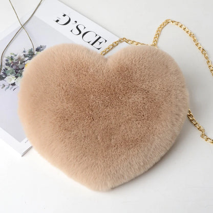 Plush Heart Crossbody Bag – Women's Fluffy Chain Shoulder Bag