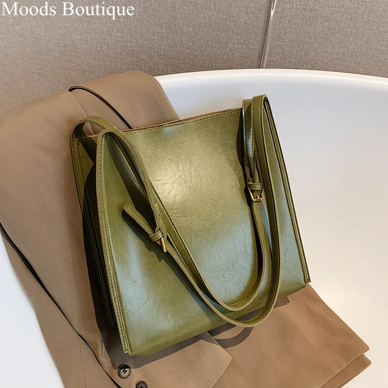 Women Tote Bags Shiny Leather Shopper Shoulder Bag Retro Large Capacity Shopping Totes 2023 Luxury