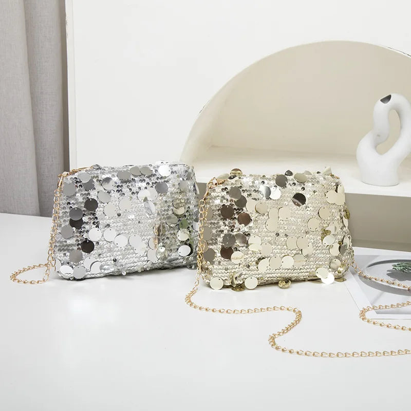 Sequin Chain Shoulder Bag for Women – Glam Crossbody Clutch Purse