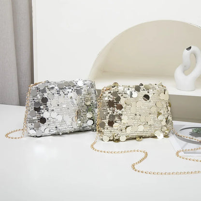 Sequin Chain Shoulder Bag for Women – Glam Crossbody Clutch Purse