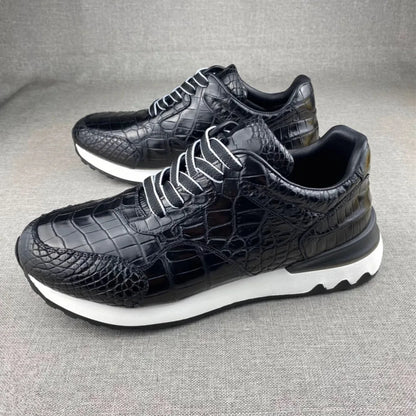 Crocodile Leather Men's Soft-Sole Sneakers – Genuine Lace-Up Flat Casual Shoes