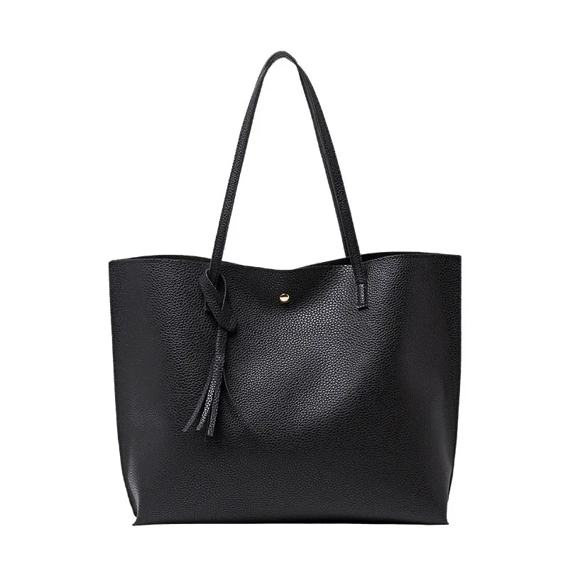 Trend Women Single Shoulder Bag Casual Large Capacity Pu Lychee Pattern Tassel Outdoor Simple Tote