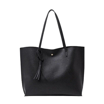 Trend Women Single Shoulder Bag Casual Large Capacity Pu Lychee Pattern Tassel Outdoor Simple Tote