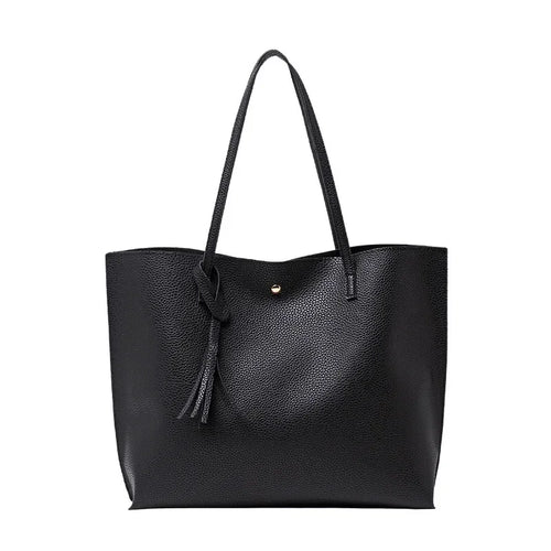 Trend Women Single Shoulder Bag Casual Large Capacity Pu Lychee Pattern Tassel Outdoor Simple Tote