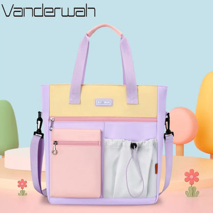 Color Block Crossbody Tote Bag – Large Waterproof School Bag