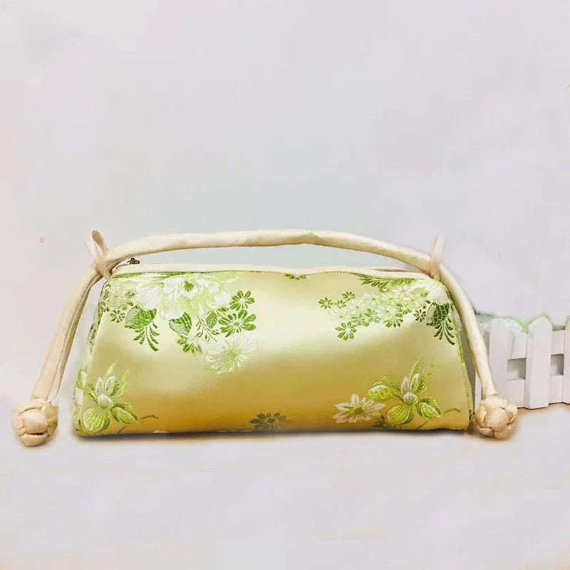 Silk Embroidered Shoulder Bag – Floral Satin Handbag