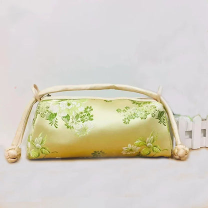 Silk Embroidered Shoulder Bag – Floral Satin Handbag