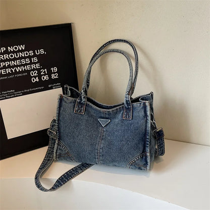 Trendy Summer Large Capacity Denim Shoulder Bag Korean Design Casual Minimalist Crossbody Versatile