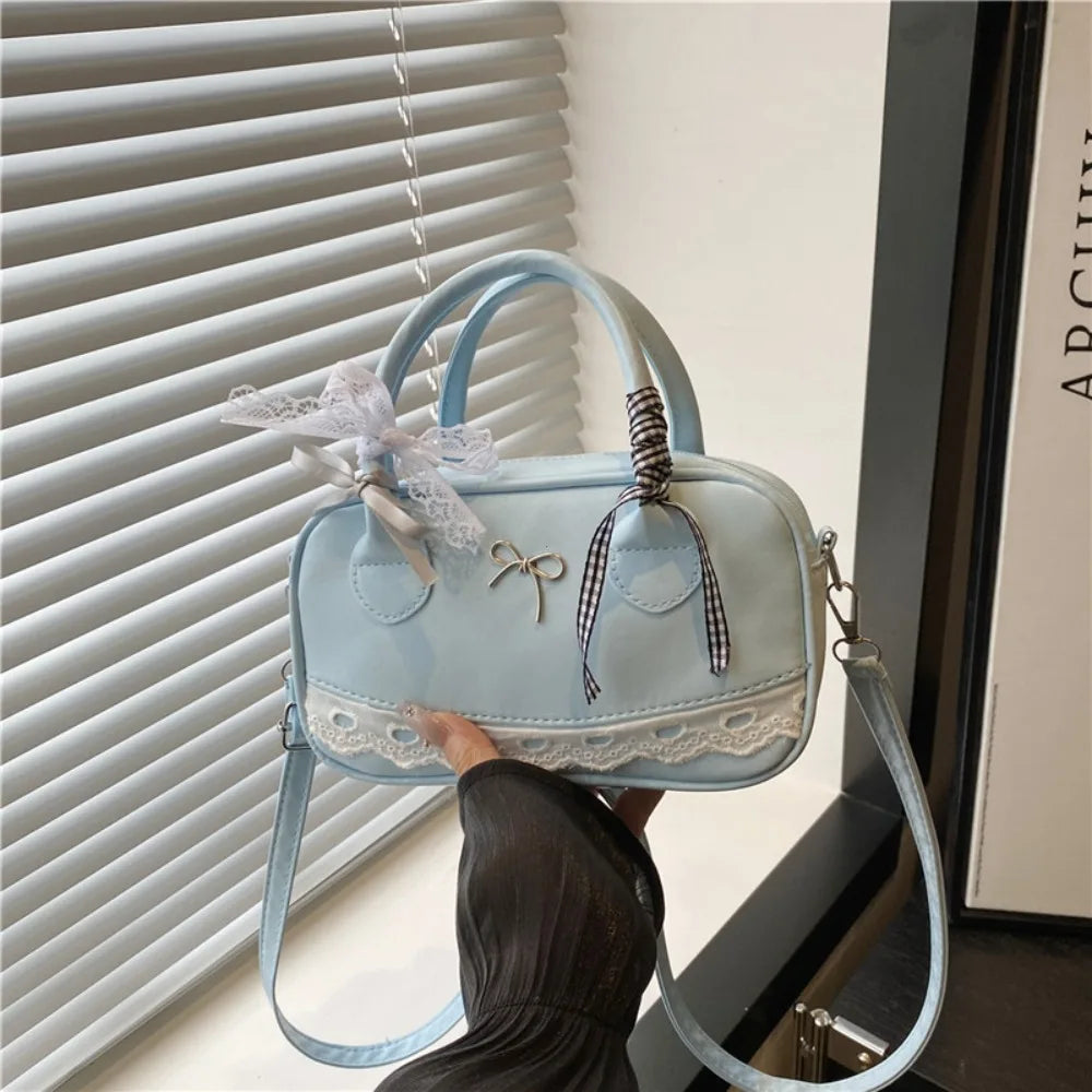 Lace Bow Boston Bag – Mini Crossbody Shoulder Handbag