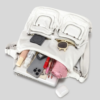 Vintage Women Shoulder Bags Y2k Multiple Pockets Backpacks Luxury Soft Pu Leather Underarm Bag Large