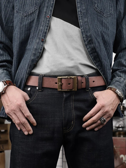 Genuine Leather Men's Belt with Brass Buckle – Handmade Cowhide