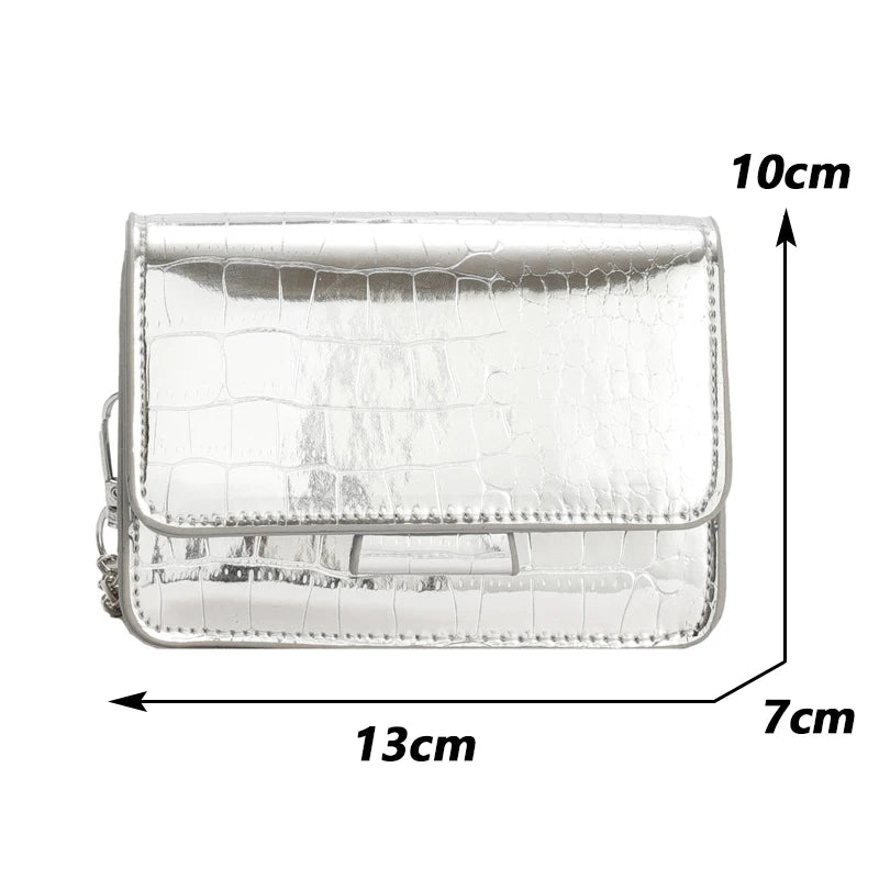 Vintage Women Silver Chic Crossbody Bag Luxury Designer Small Shoulder Bags Gold Mini Square Cute Pu