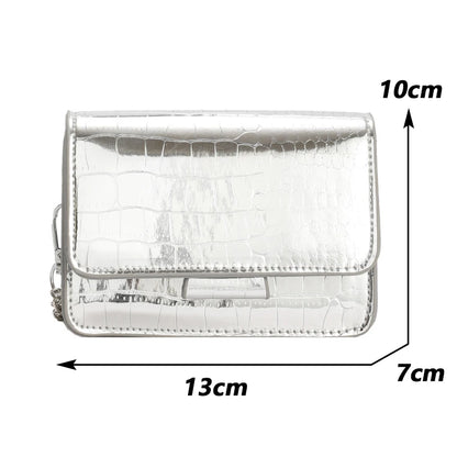 Vintage Women Silver Chic Crossbody Bag Luxury Designer Small Shoulder Bags Gold Mini Square Cute Pu
