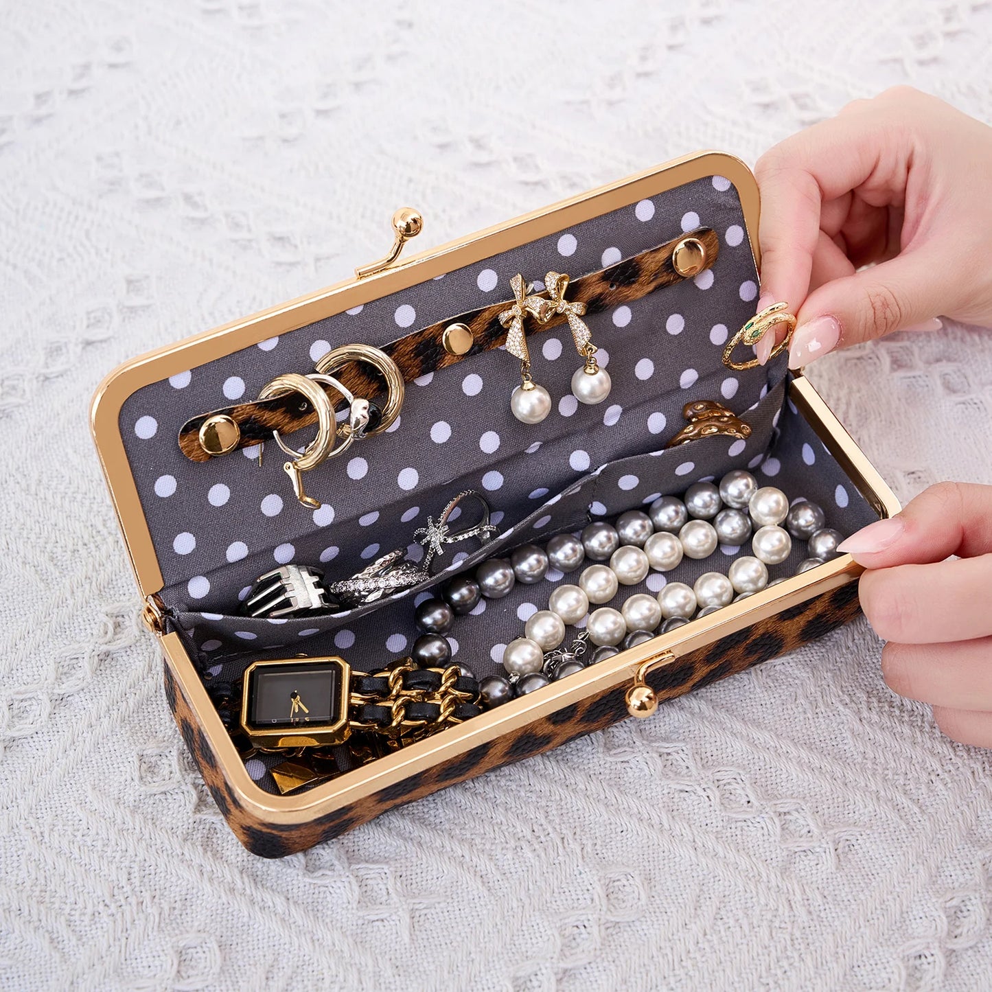 Women's Retro PU Leather Glasses Case Multi-Function Storage Box