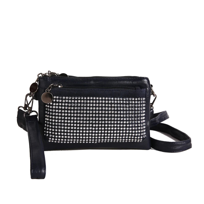 Rhinestone Rivet Clutch Bag for Women – Wristlet Crossbody