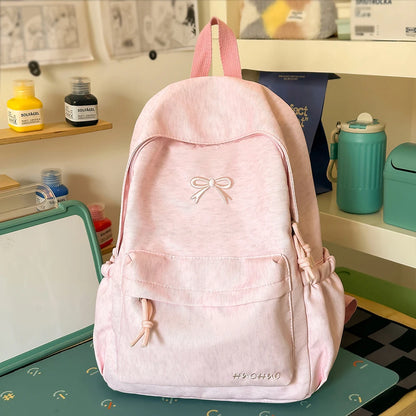 Bow Embroidery Pastel Backpack for Teen Girls – Cute School Bag