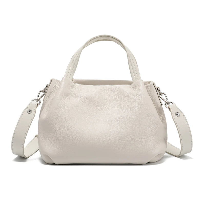 Genuine Cowhide Leather Bucket Tote Bag for Women – Large Capacity