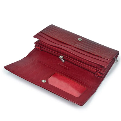 Patent Leather Crocodile Embossed Clutch Wallet for Women – Cowhide Long Purse