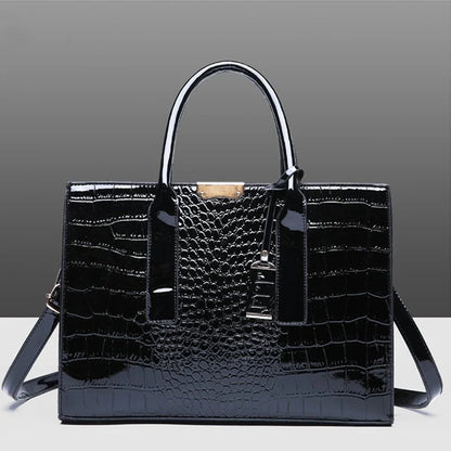 Crocodile Pattern Handbag for Women – Large Capacity PU Leather Top Handle Bag