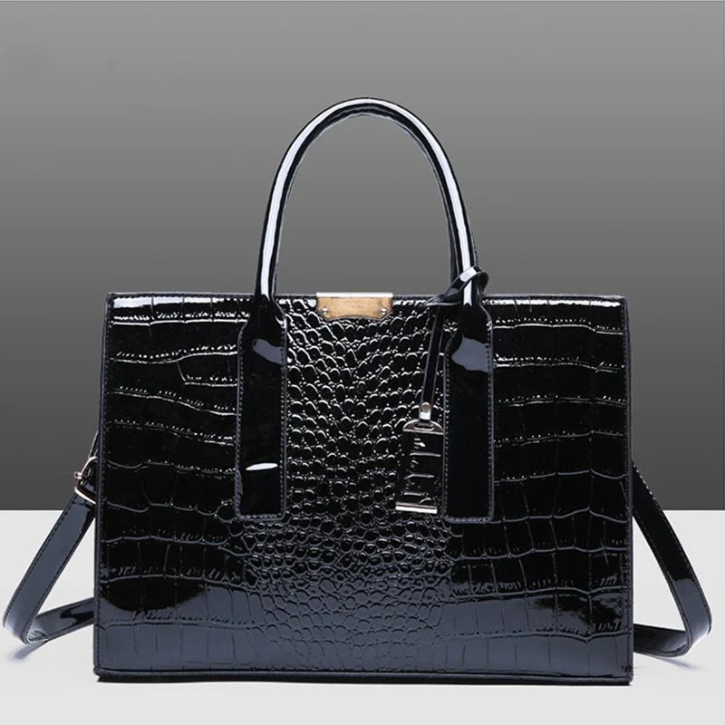 Crocodile Pattern Patent Leather Women's Handbag