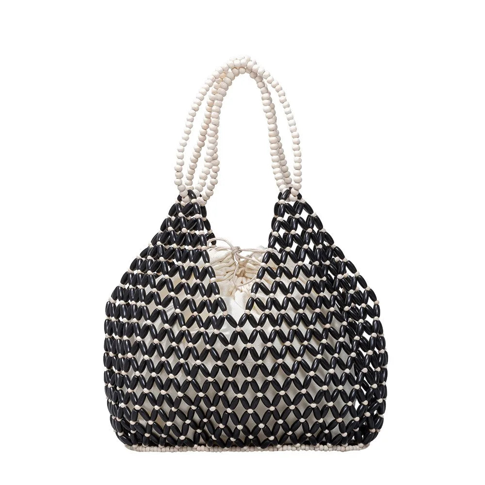 Wood Bead Tote Bag – Women's Handwoven Beach Handbag