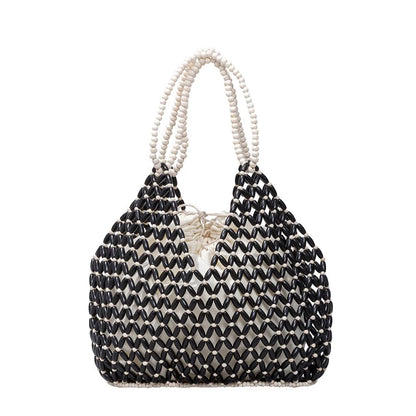 Wood Bead Tote Bag – Women's Handwoven Beach Handbag