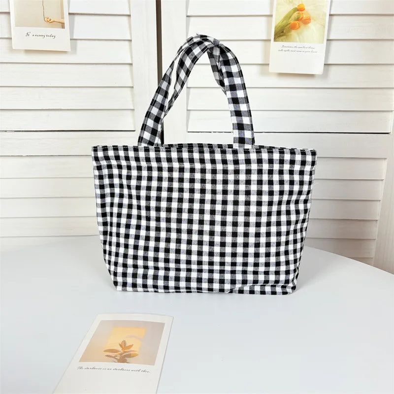 Women's Plaid Tote Bag – Small Retro Shoulder Purse Bento Handbag