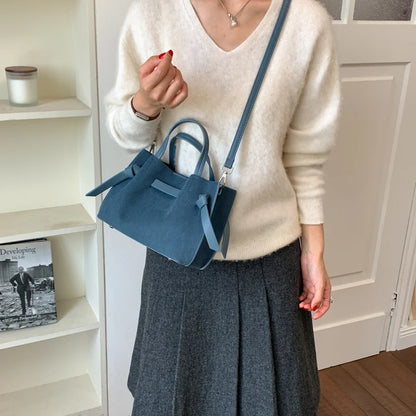Moods Pleated Design Drawstring Bucket Cross Body Bags Women Pu Suede Shoulder Hobo Bag Small Size