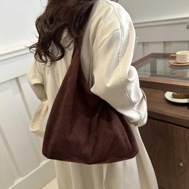 Faux Suede Large Tote Bag for Women – Retro Shoulder Hobo Handbag