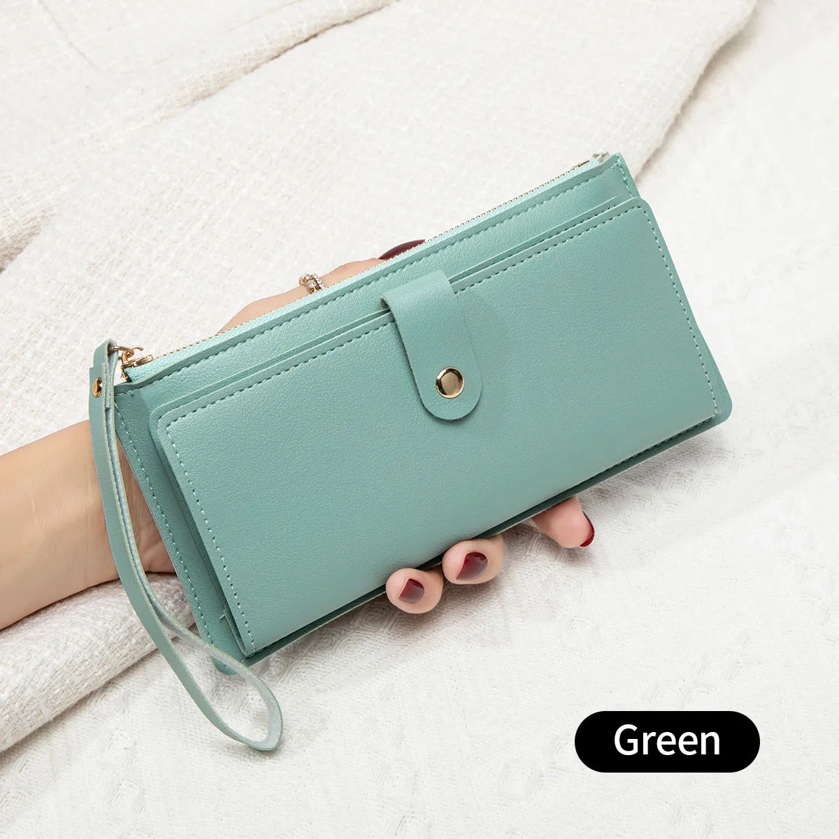Long Card Wallet for Women – Slim PU Leather Wristlet Clutch