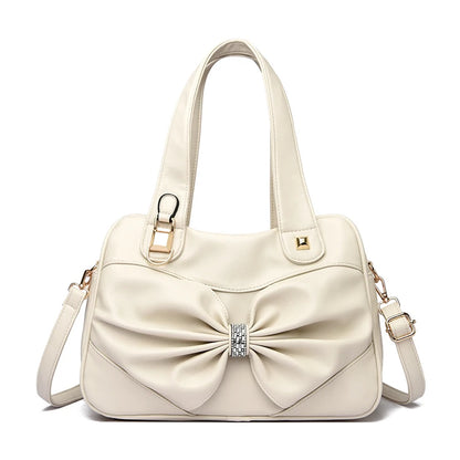 Bow Decor Large Capacity Vegan Leather Handbag