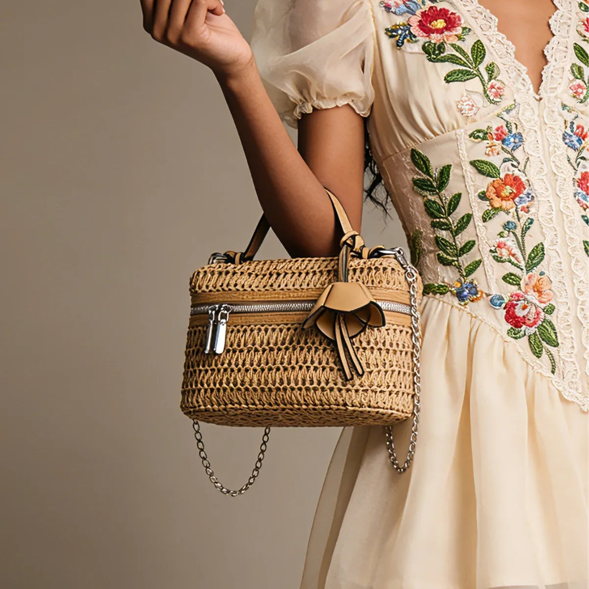 Woven Straw Crossbody Bag – Women's Small Box Handbag