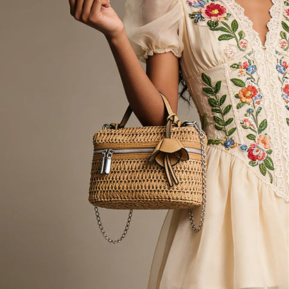 Woven Straw Crossbody Bag – Women's Small Box Handbag