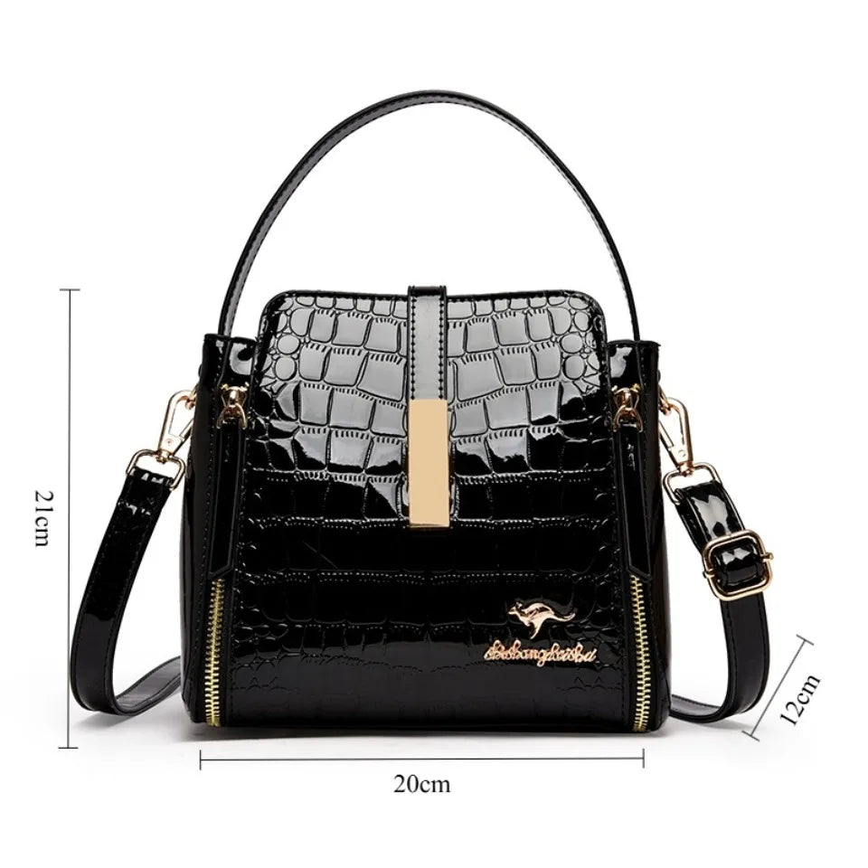 Crocodile Embossed Patent Leather Bucket Bag