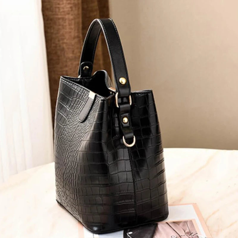 Crocodile Pattern Bucket Bag for Women – Large Crossbody Handbag