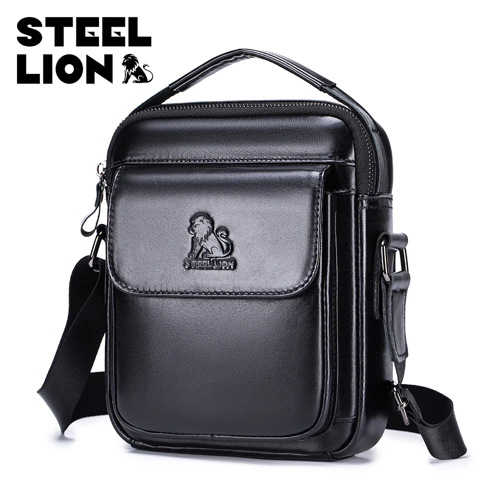 Steel Lion Men's Leather Crossbody Bag – Casual Vertical Shoulder Bag