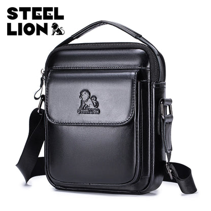 Steel Lion Men's Leather Crossbody Bag – Casual Vertical Shoulder Bag