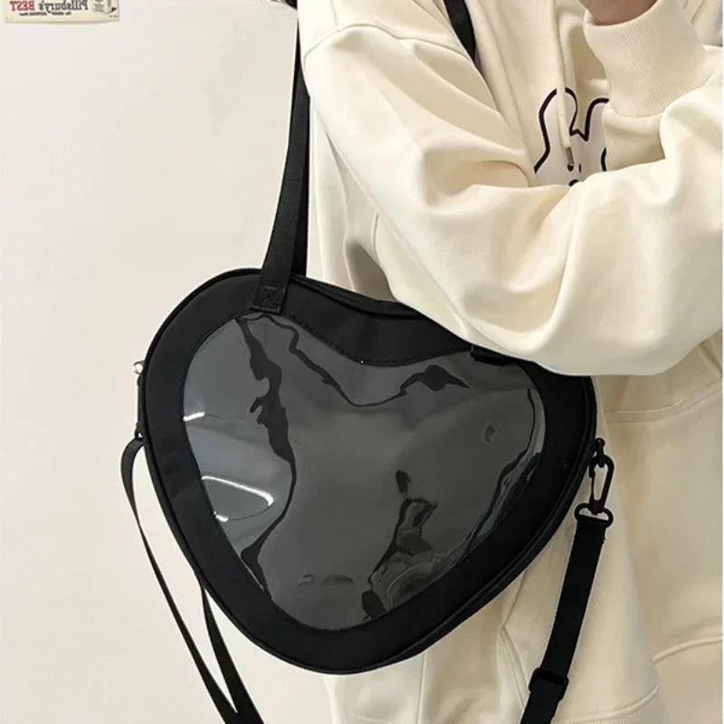 Heart-Shaped Transparent Ita Bag Crossbody for Women & Girls