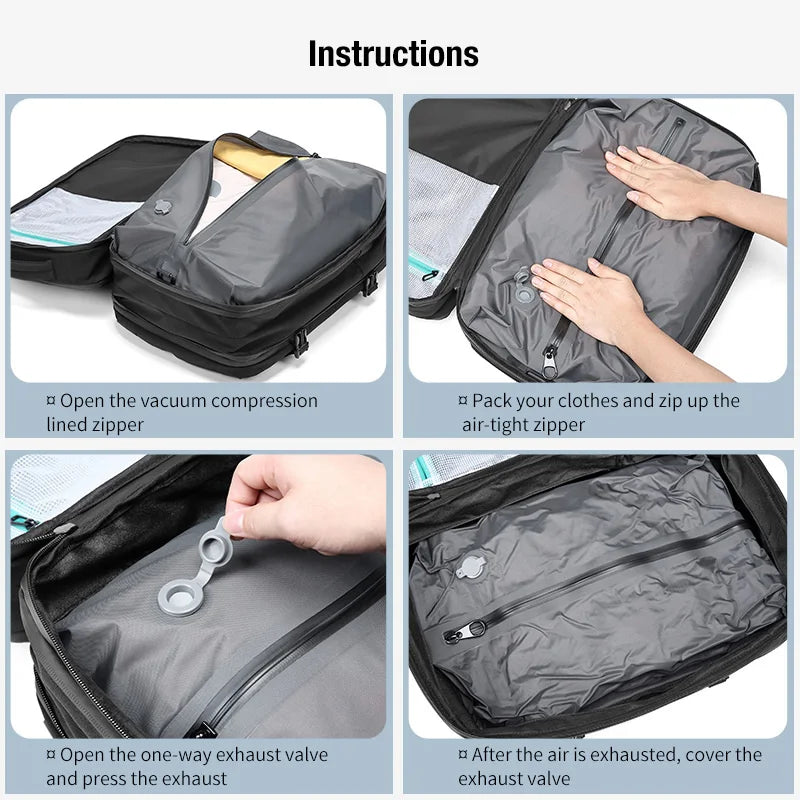 Expandable Laptop Backpack for Men – Vacuum Compression, USB Charging & Large Capacity