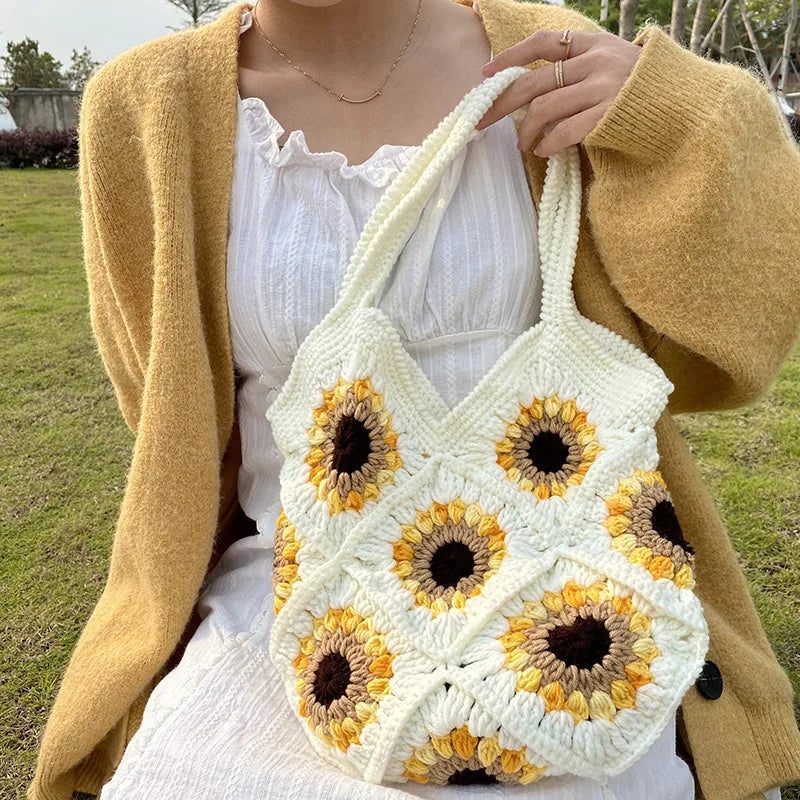 Bohemian Paisley Crochet Women Shoulder Bags Knitting Large Tote Bag Casual Lady Handbags Big