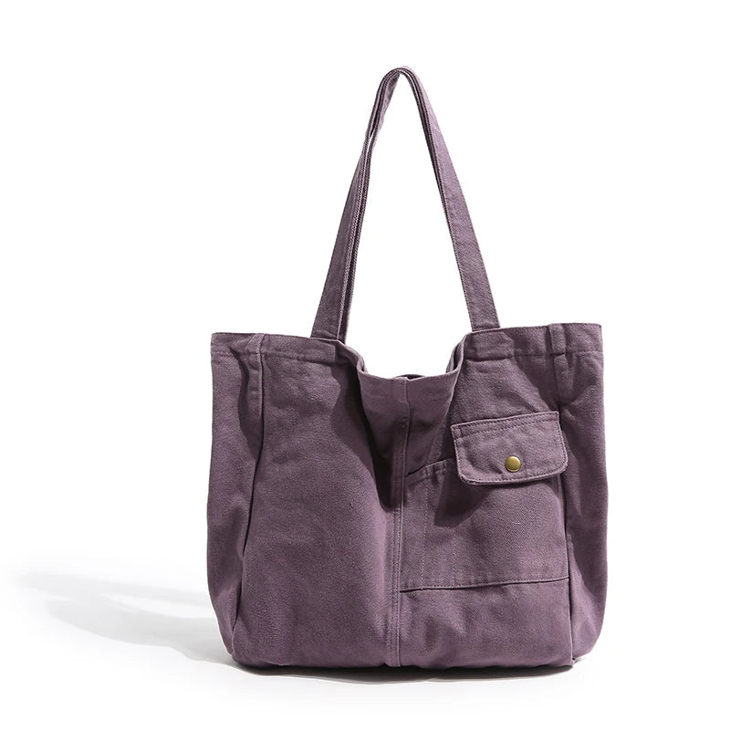 Large Canvas Tote Bag – Multi-Pocket Shoulder Bag for School & Travel