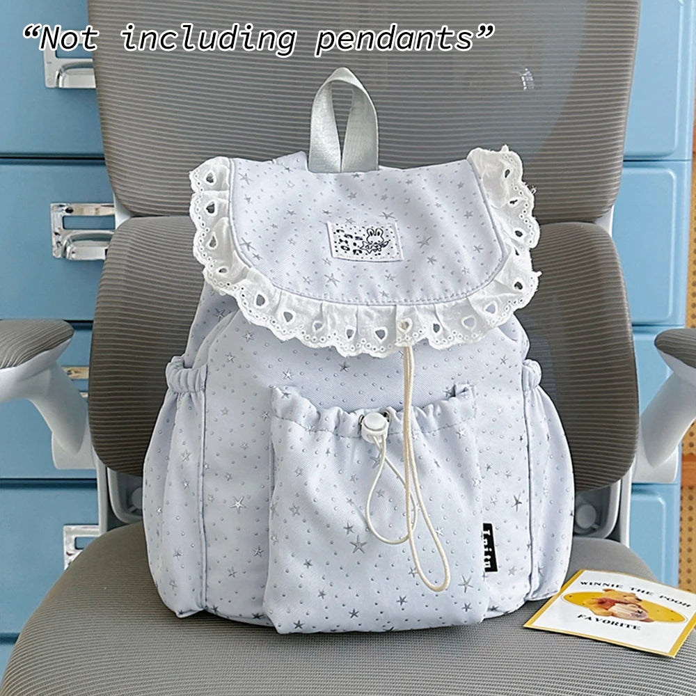 Cute Lace Drawstring Backpack for Women – Lightweight Niche Style