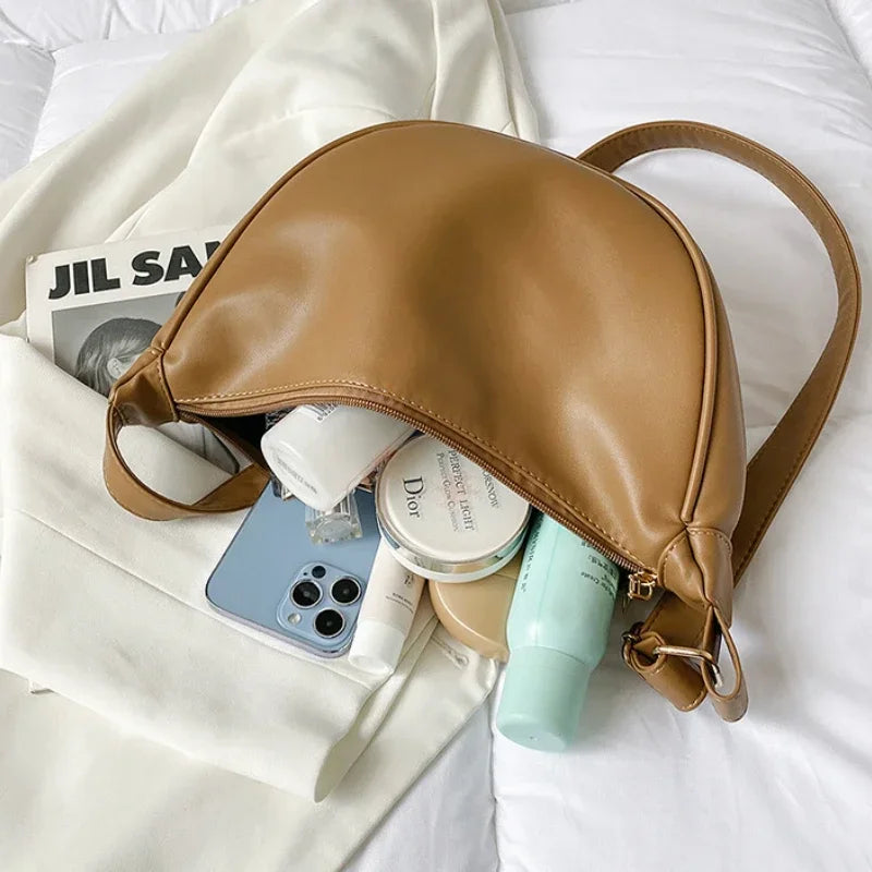 Women's Half Moon Leather Shoulder Bag – Soft Hobo Crossbody Purse
