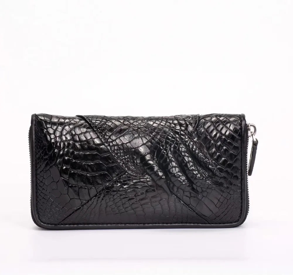 Crocodile Claw Leather Long Wallet – Men's Black Clutch Bag