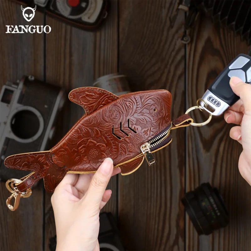 Leather Coin Purse & Key Ring Holder – Floral Embossed