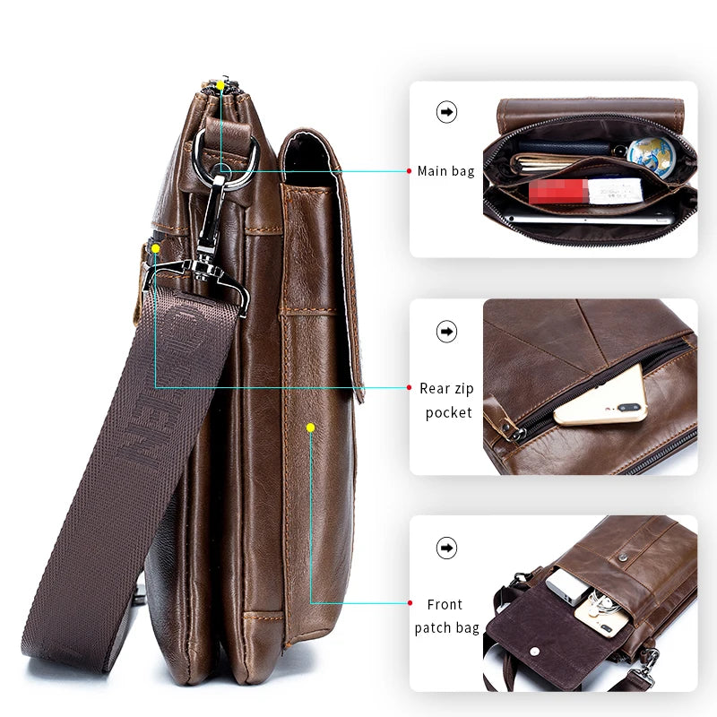 Men's Genuine Leather Crossbody Bag – Retro Cowhide Shoulder Bag