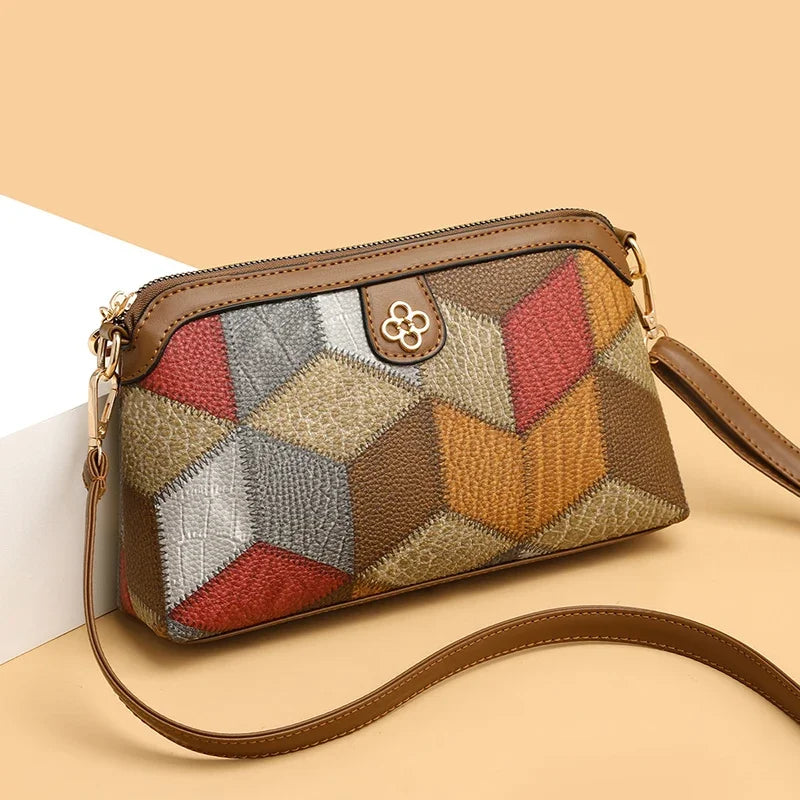Vintage Floral Print PU Leather Women's Crossbody Clutch Bag