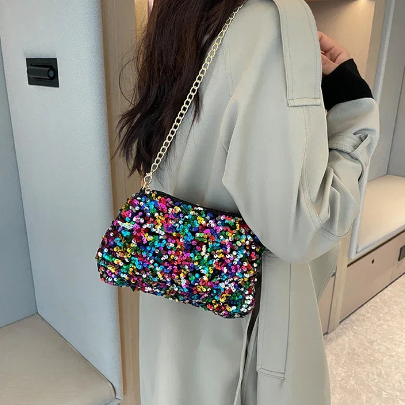 Sequin Chain Crossbody Bag – Women's Evening Clutch Purse