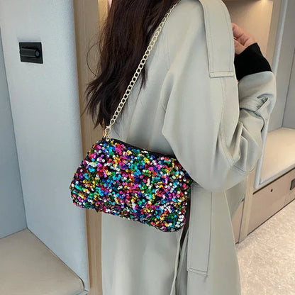 Sequin Chain Crossbody Bag – Women's Evening Clutch Purse