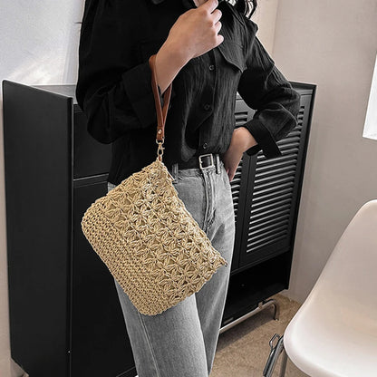 Straw Woven Crossbody Bag – Women's Clutch Purse with Detachable Strap
